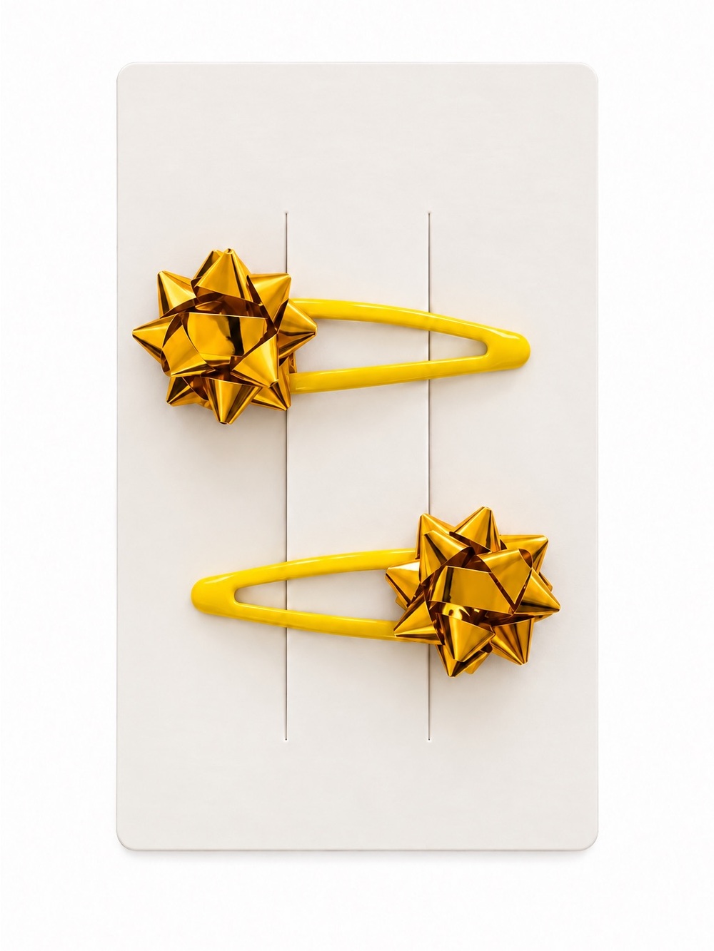 Two Gold Christmas Gift Wrap Bow Coquette Coated Metal Snap Clip Barrette Pair